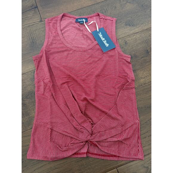 ModCloth Striped Scoop Neck Knotted Moxie Knit Tank Top Red Womens Sz XXS NWT - Picture 1 of 9
